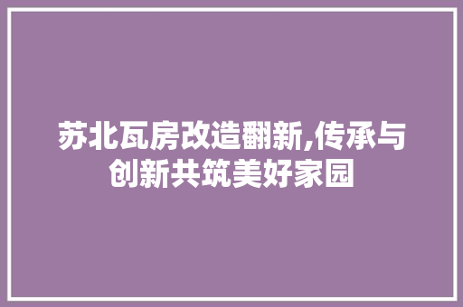 苏北瓦房改造翻新,传承与创新共筑美好家园