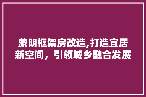 蒙阴框架房改造,打造宜居新空间，引领城乡融合发展