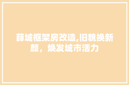 薛城框架房改造,旧貌换新颜，焕发城市活力