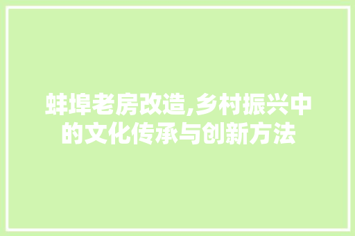 蚌埠老房改造,乡村振兴中的文化传承与创新方法 景观设计