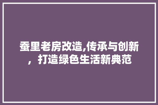 蚕里老房改造,传承与创新，打造绿色生活新典范