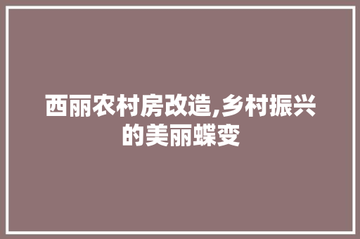 西丽农村房改造,乡村振兴的美丽蝶变 装修攻略