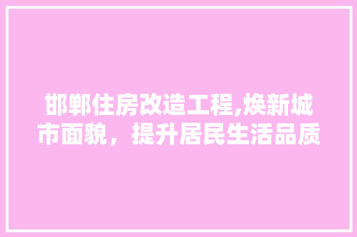 邯郸住房改造工程,焕新城市面貌，提升居民生活品质