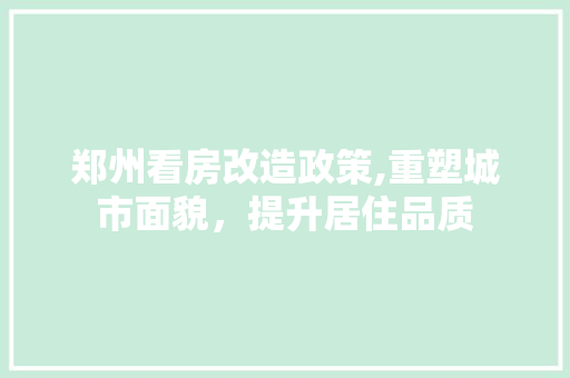 郑州看房改造政策,重塑城市面貌，提升居住品质