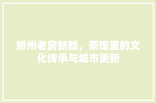 郑州老房新颜，茶馆里的文化传承与城市更新 装修攻略