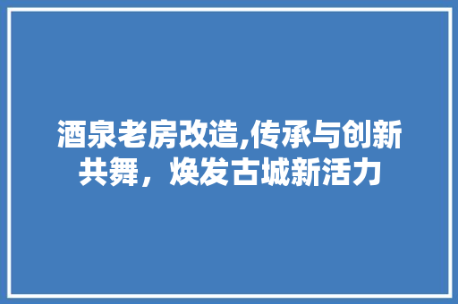 酒泉老房改造,传承与创新共舞，焕发古城新活力