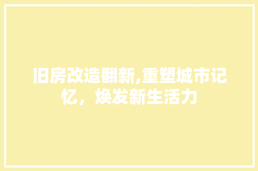 旧房改造翻新,重塑城市记忆，焕发新生活力