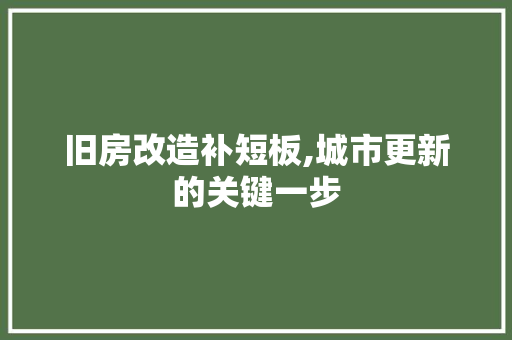 旧房改造补短板,城市更新的关键一步