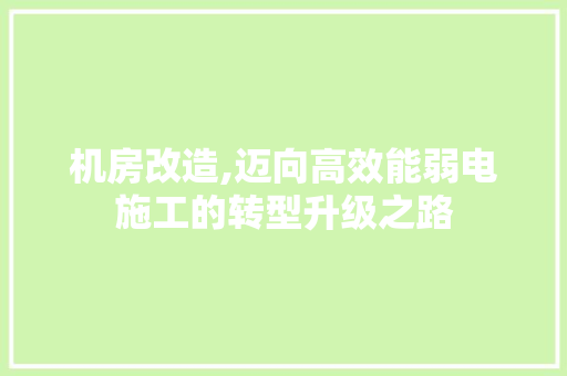 机房改造,迈向高效能弱电施工的转型升级之路