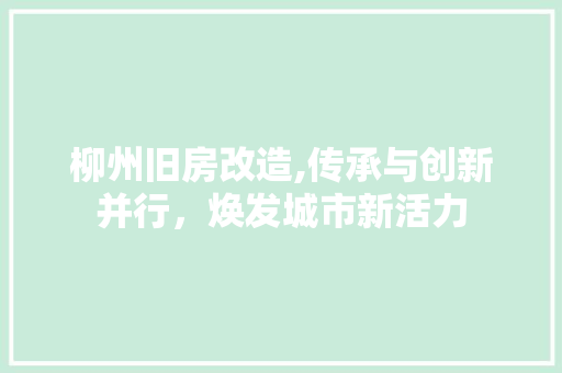 柳州旧房改造,传承与创新并行，焕发城市新活力 装修攻略