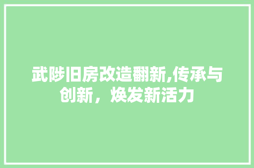武陟旧房改造翻新,传承与创新，焕发新活力 建筑设计