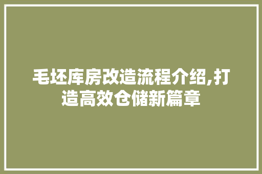毛坯库房改造流程介绍,打造高效仓储新篇章