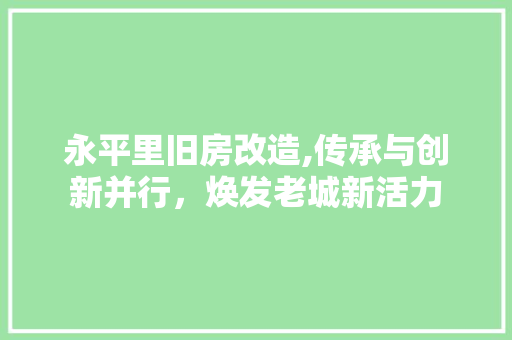 永平里旧房改造,传承与创新并行，焕发老城新活力