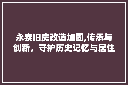 永泰旧房改造加固,传承与创新，守护历史记忆与居住安全