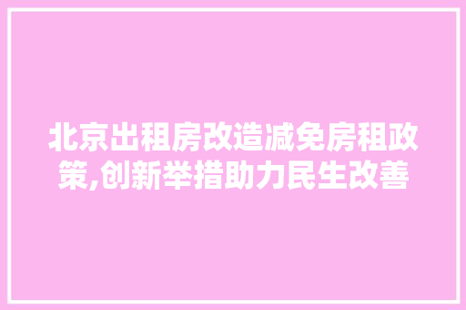 北京出租房改造减免房租政策,创新举措助力民生改善