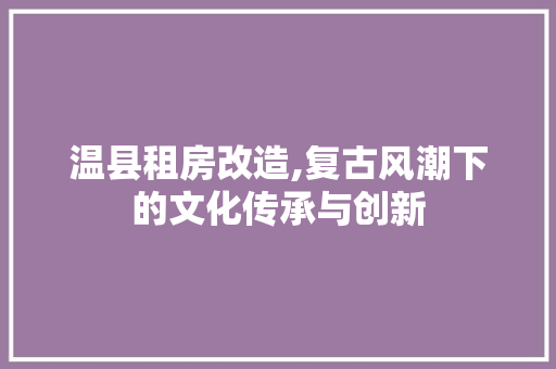 温县租房改造,复古风潮下的文化传承与创新 庭院装修