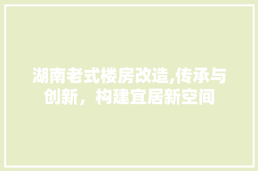 湖南老式楼房改造,传承与创新，构建宜居新空间