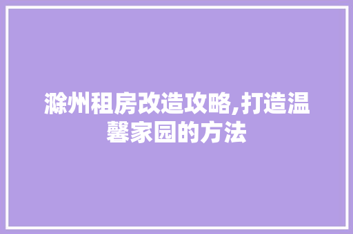 滁州租房改造攻略,打造温馨家园的方法