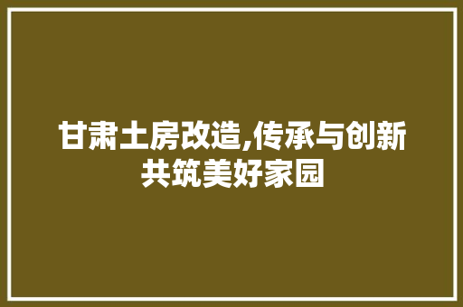 甘肃土房改造,传承与创新共筑美好家园