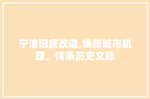 宁波旧房改造,焕新城市肌理，传承历史文脉