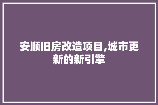 安顺旧房改造项目,城市更新的新引擎 建筑设计