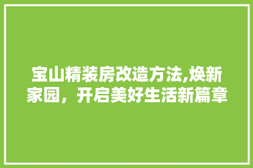 宝山精装房改造方法,焕新家园，开启美好生活新篇章 景观设计