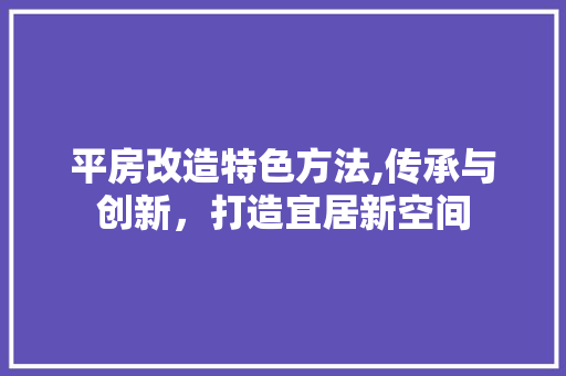 平房改造特色方法,传承与创新，打造宜居新空间