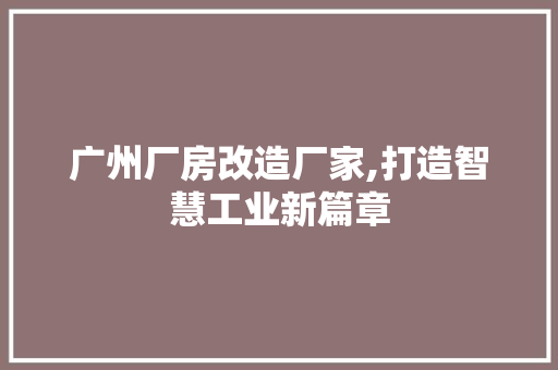 广州厂房改造厂家,打造智慧工业新篇章