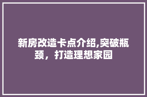 新房改造卡点介绍,突破瓶颈，打造理想家园 门窗装修