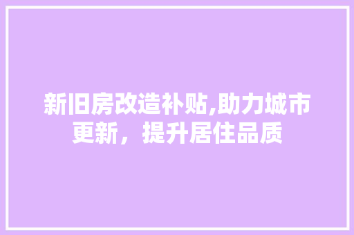 新旧房改造补贴,助力城市更新，提升居住品质