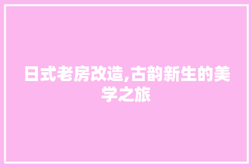 日式老房改造,古韵新生的美学之旅