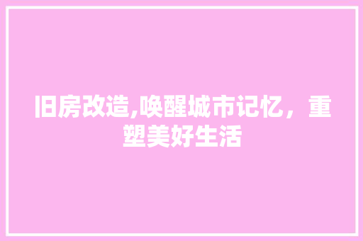 旧房改造,唤醒城市记忆，重塑美好生活