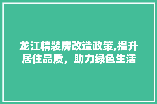 龙江精装房改造政策,提升居住品质，助力绿色生活