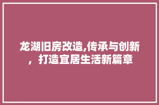 龙湖旧房改造,传承与创新，打造宜居生活新篇章