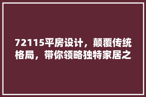 72115平房设计，颠覆传统格局，带你领略独特家居之美！