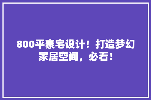 800平豪宅设计！打造梦幻家居空间，必看！