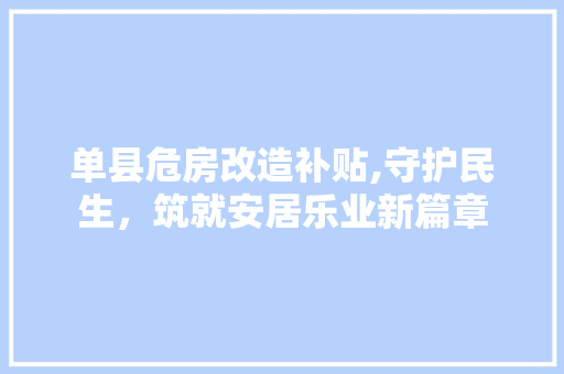 单县危房改造补贴,守护民生，筑就安居乐业新篇章