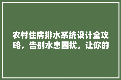 农村住房排水系统设计全攻略，告别水患困扰，让你的家园更安心！