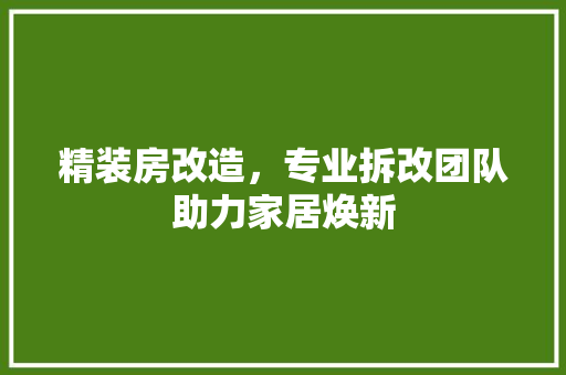 精装房改造，专业拆改团队助力家居焕新