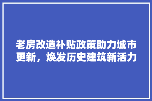 老房改造补贴政策助力城市更新，焕发历史建筑新活力