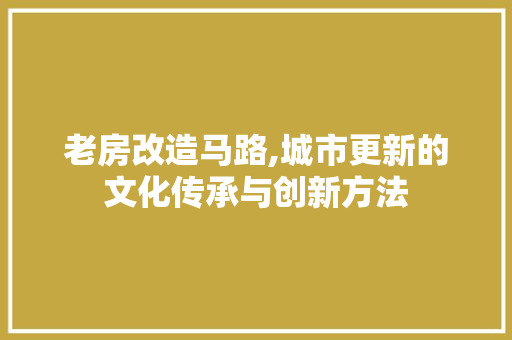 老房改造马路,城市更新的文化传承与创新方法 装修攻略