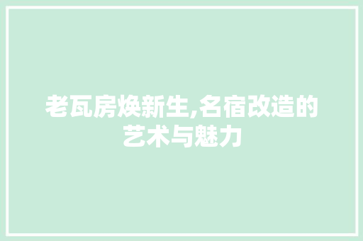 老瓦房焕新生,名宿改造的艺术与魅力