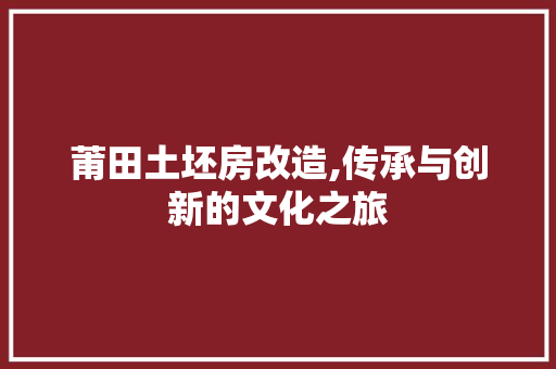 莆田土坯房改造,传承与创新的文化之旅 装修材料