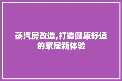 蒸汽房改造,打造健康舒适的家居新体验