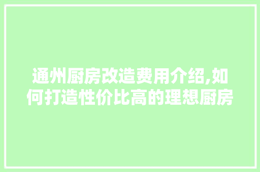 通州厨房改造费用介绍,如何打造性价比高的理想厨房