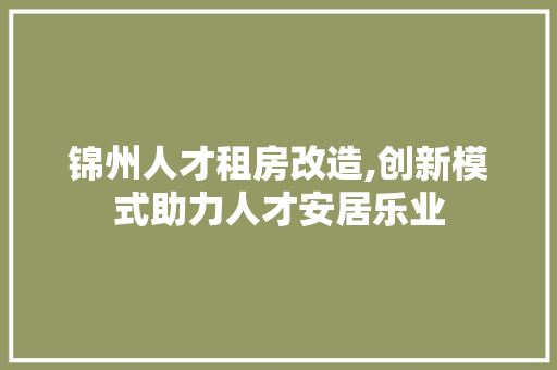 锦州人才租房改造,创新模式助力人才安居乐业