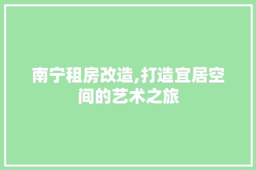 南宁租房改造,打造宜居空间的艺术之旅