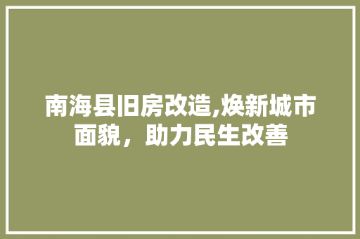 南海县旧房改造,焕新城市面貌，助力民生改善