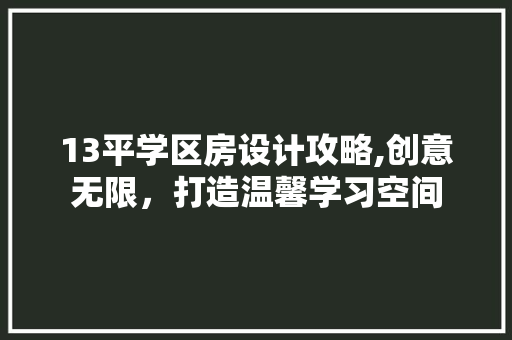 13平学区房设计攻略,创意无限，打造温馨学习空间