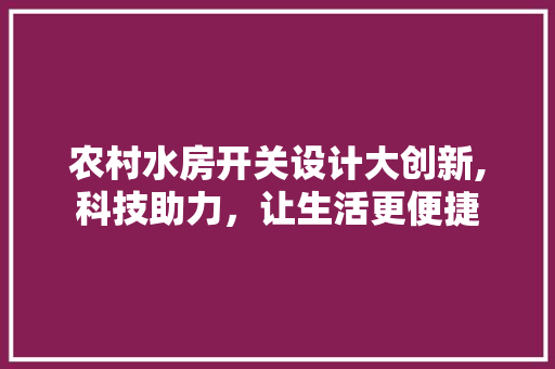 农村水房开关设计大创新,科技助力，让生活更便捷